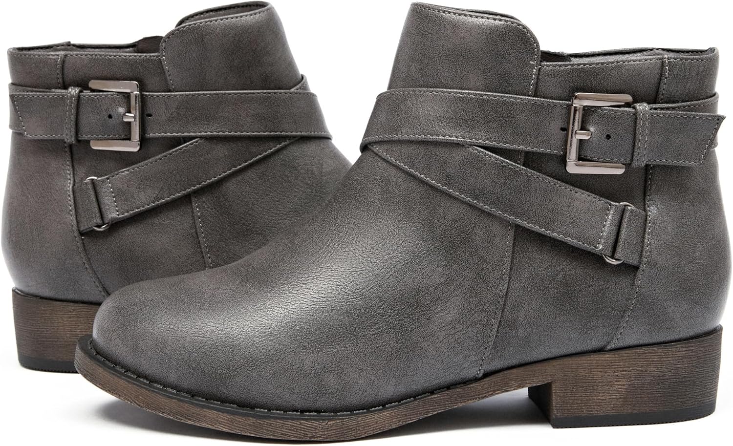 Ataiwee Women's Ankle Boots - Classic Side Zip, Cover with Buckle Strap, Round Toe, Comfortable Platform, Low Chunky Heel Comfort Slip On Fashion (Black/Dark Brown/Grey) Boots. - Image 2