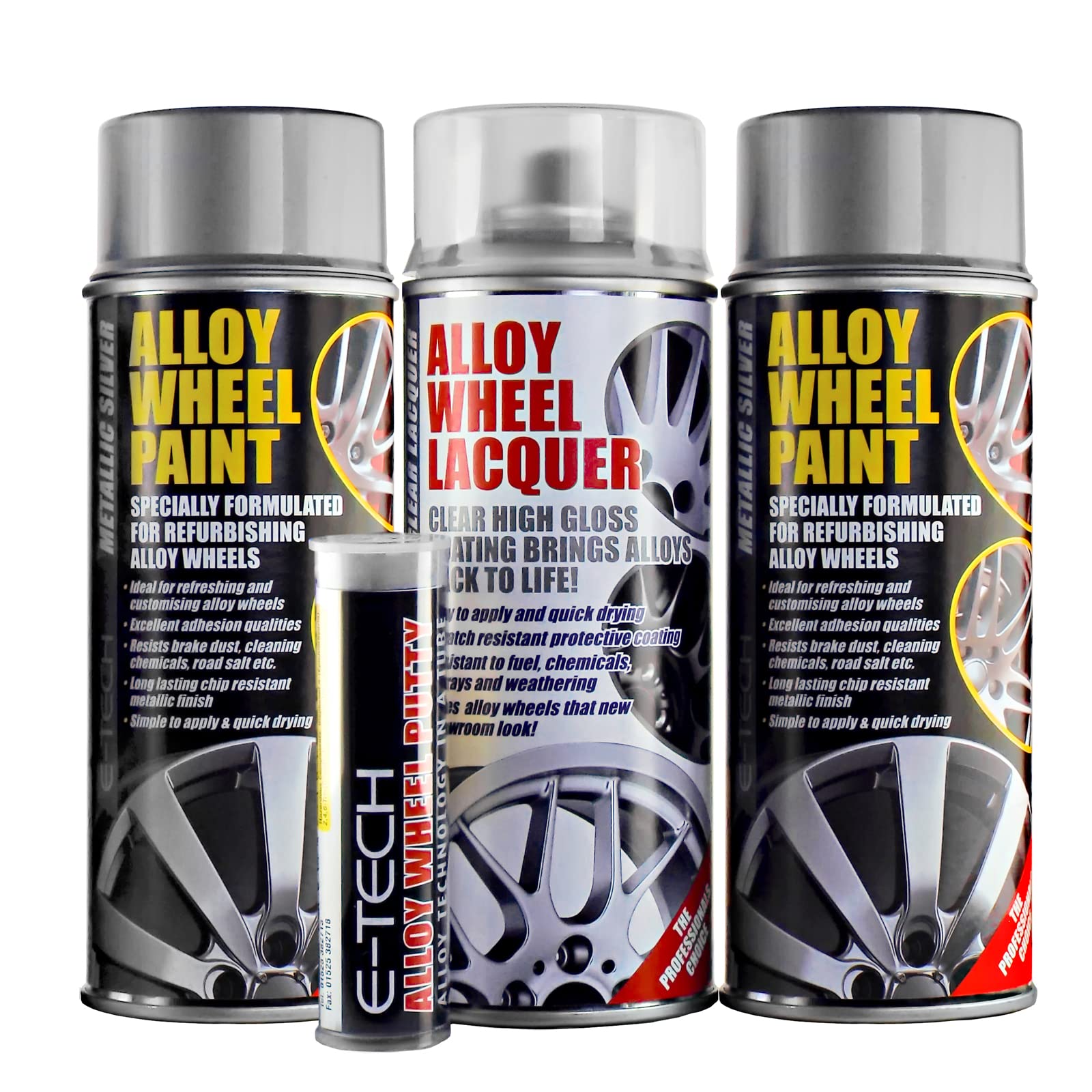 Mp Essentials Metallic Silver E-Tech Alloy Wheel Paint And Refurb Kit In Gold Including Gloss Lacquer & Putty Filler For Any Scuffs (Metallic Silver)
