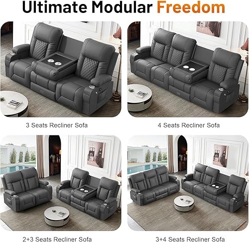 Miniatura 8 de Sofá reclinable biplaza, sofá reclinable doble de 3 plazas con consola abatible, moderno sofá biplaza de piel sintética para sala de estarcaravana,