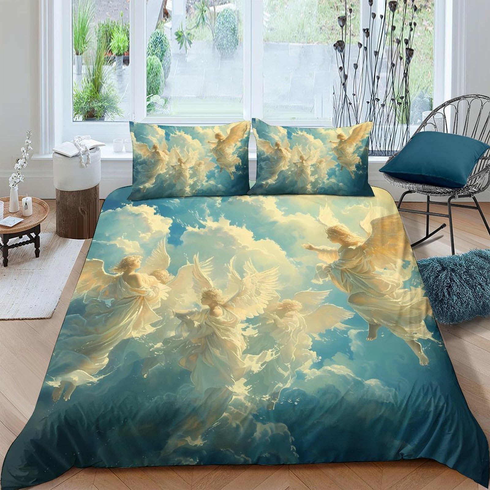 Ctjqhvkz Style-8 3D Printed Cloud Sky Fitted Sheet Microfiber Soft Anti-Slip Sunlight Bed Cover For Bedroom Guest Room Mattress Decor Single（135X200cm）