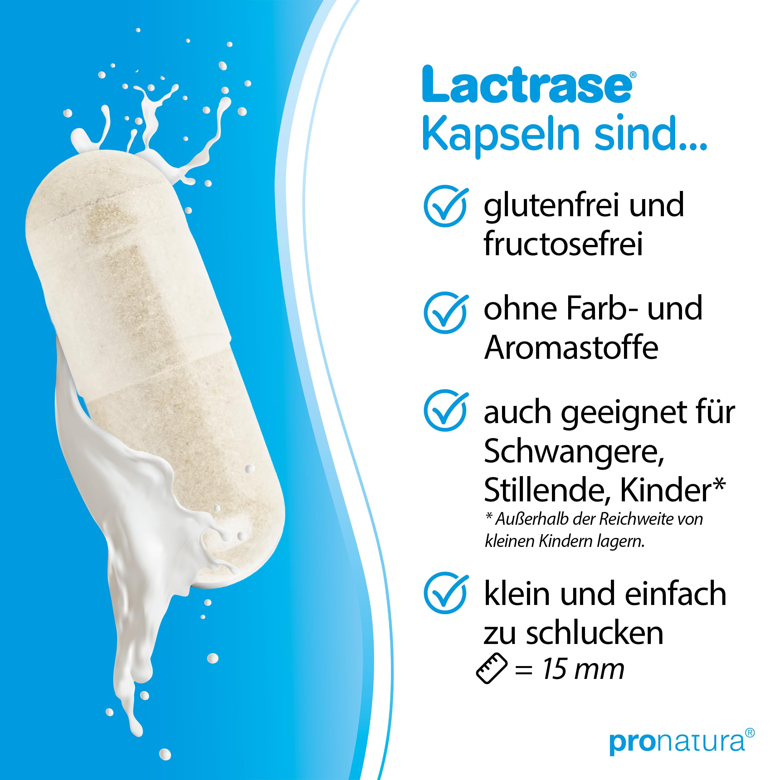 pro natura Lactrase 12000 – 150 Lactase Kapseln bei Lactose-Intoleranz, für den unbeschwerten Genuss von Milch und Milchprodukten