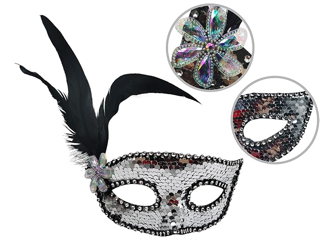Foto 3 de 3 de Máscara de Carnaval de Pluma Colombina, Antifaz Veneciana con Brillantina y Plumas Suaves