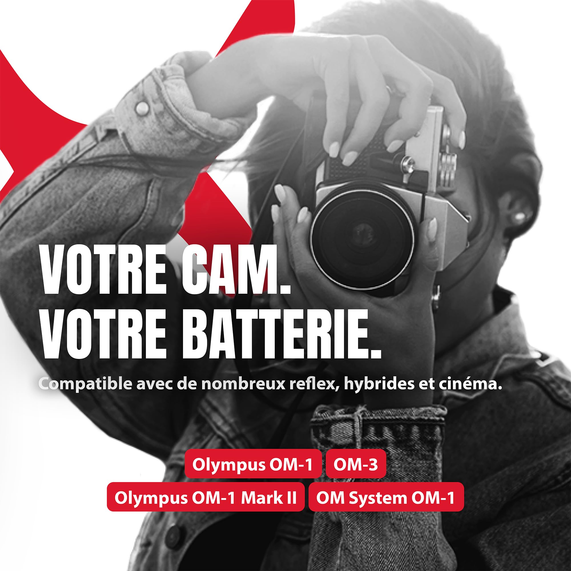 Baxxtar MaxProtect Batterie pour Olympus BLX-1 BLX1 OM1 OM3, 2600mAh 7.2V