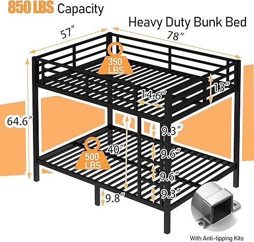Miniatura 2 de Bellemave Literas de tamaño matrimonial sobre tamaño matrimonial para adultos con escalera y barandillas de longitud completa, marco de cama de