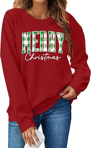 LAZYCHILD Christmas Tree Sweatshirt Women Merry Christmas Long Sleeve Shirt Pull