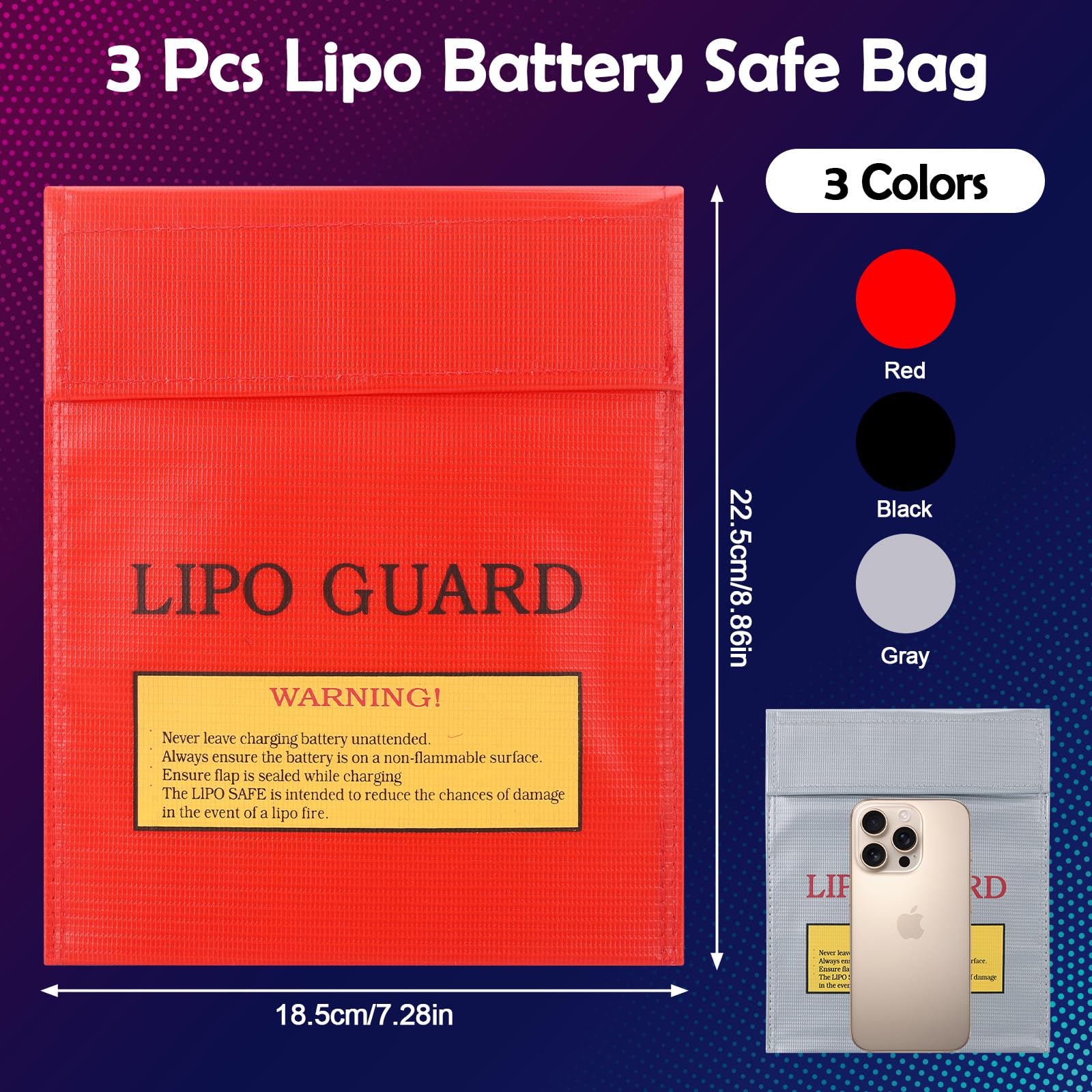 3 Piezas Bolsa Ignífuga para Documentos, 22,5 x 18,5cm Bolsa Impermeable Documentos, Bolsa de Seguridad Ignífuga para Almacenar Baterías, Dinero en Efectivo, Pasaportes, Joyas