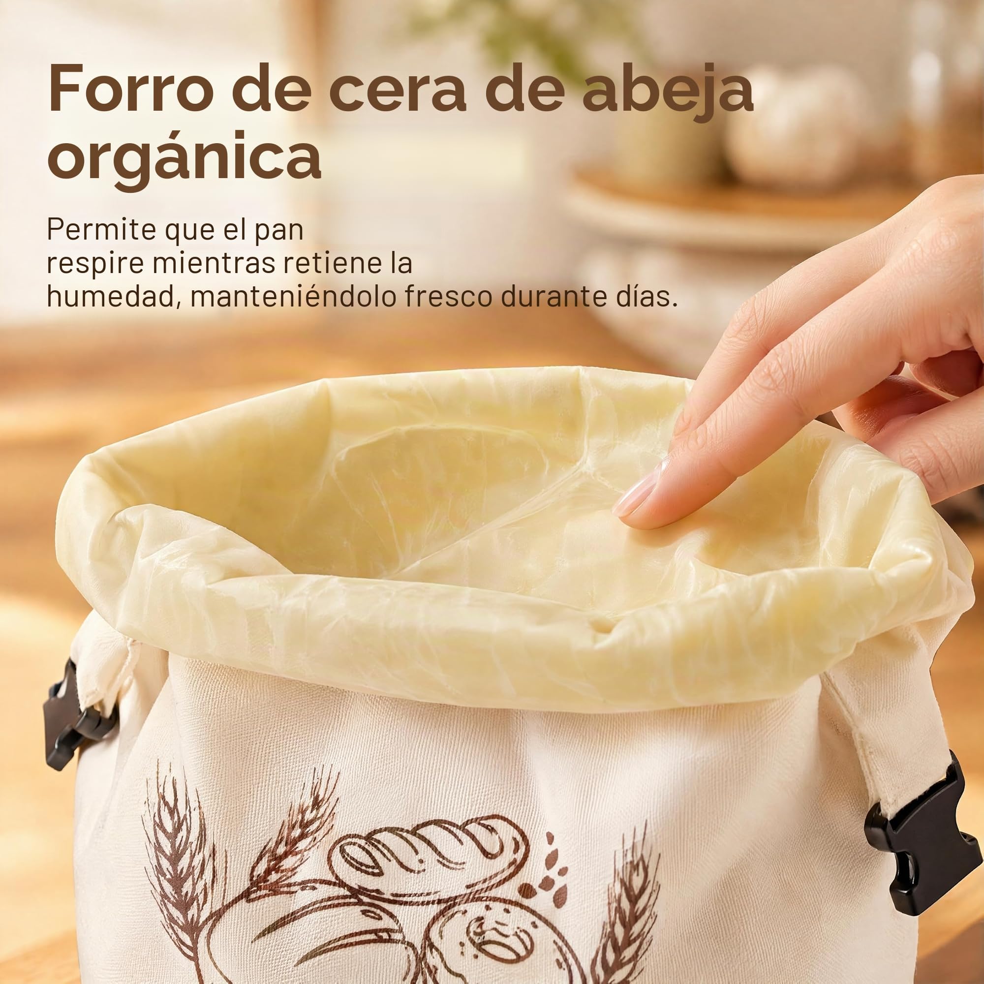 2 Pieces Bolsa de Pan de Cera de Abeja Reutilizables 33 X 43cm | Forro Desmontable Tela De Cera De Abeja, Con Asas, para Masa Madre y Bollería Casera, Productos de panadería