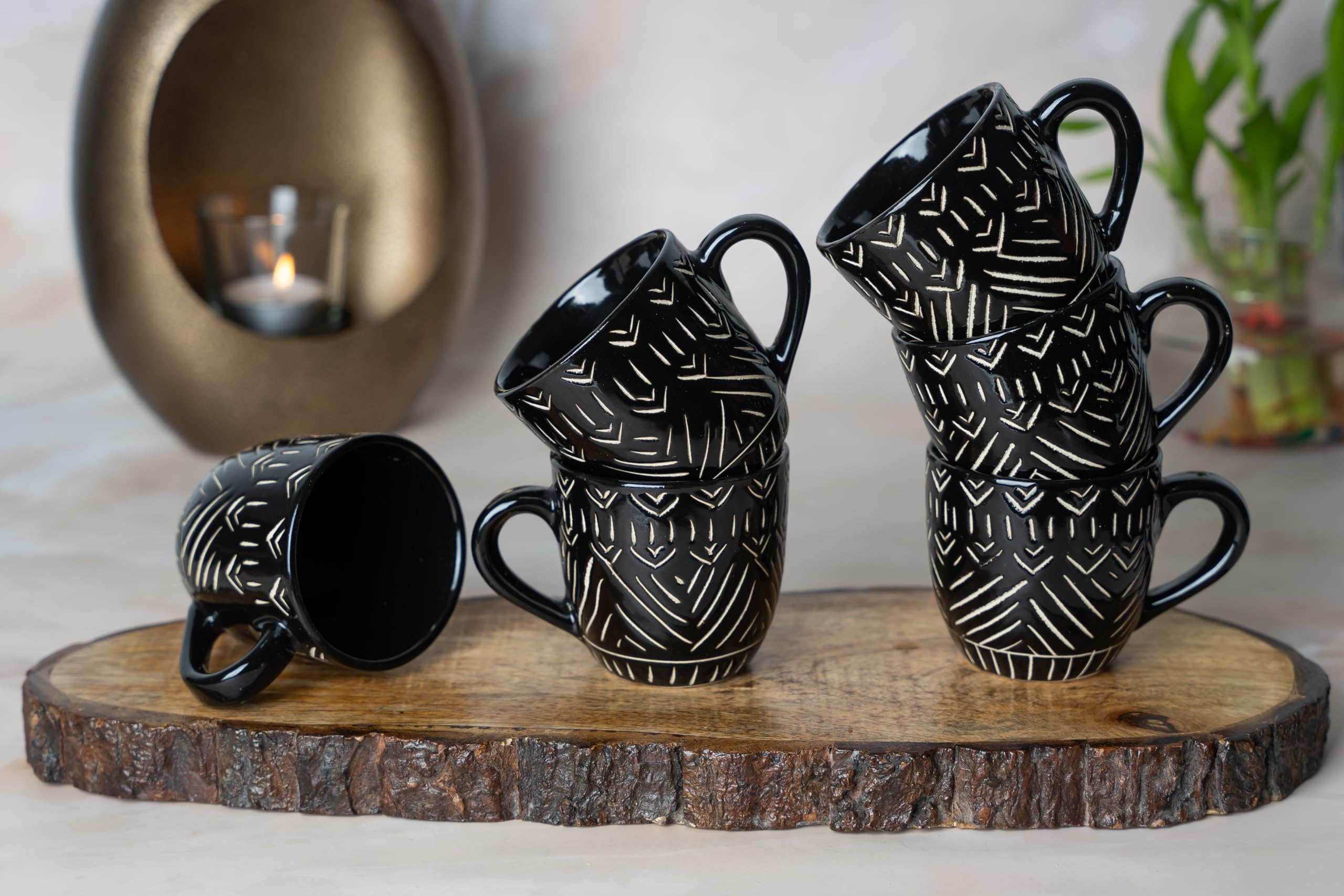 CHEENI MAATI Ceramic Tea Cup Set Coffee Mugs - 6 Pieces, 150ml Capacity (Black) (B0CJCNNMHK) Amazon Price History, Amazon Price Tracker