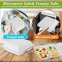 Vista 5 de Recipientes de alimentos de 9 x 9 pulgadas, paquete de 100 recipientes desechables para llevar con 3 compartimentos, cajas compostables para llevar
