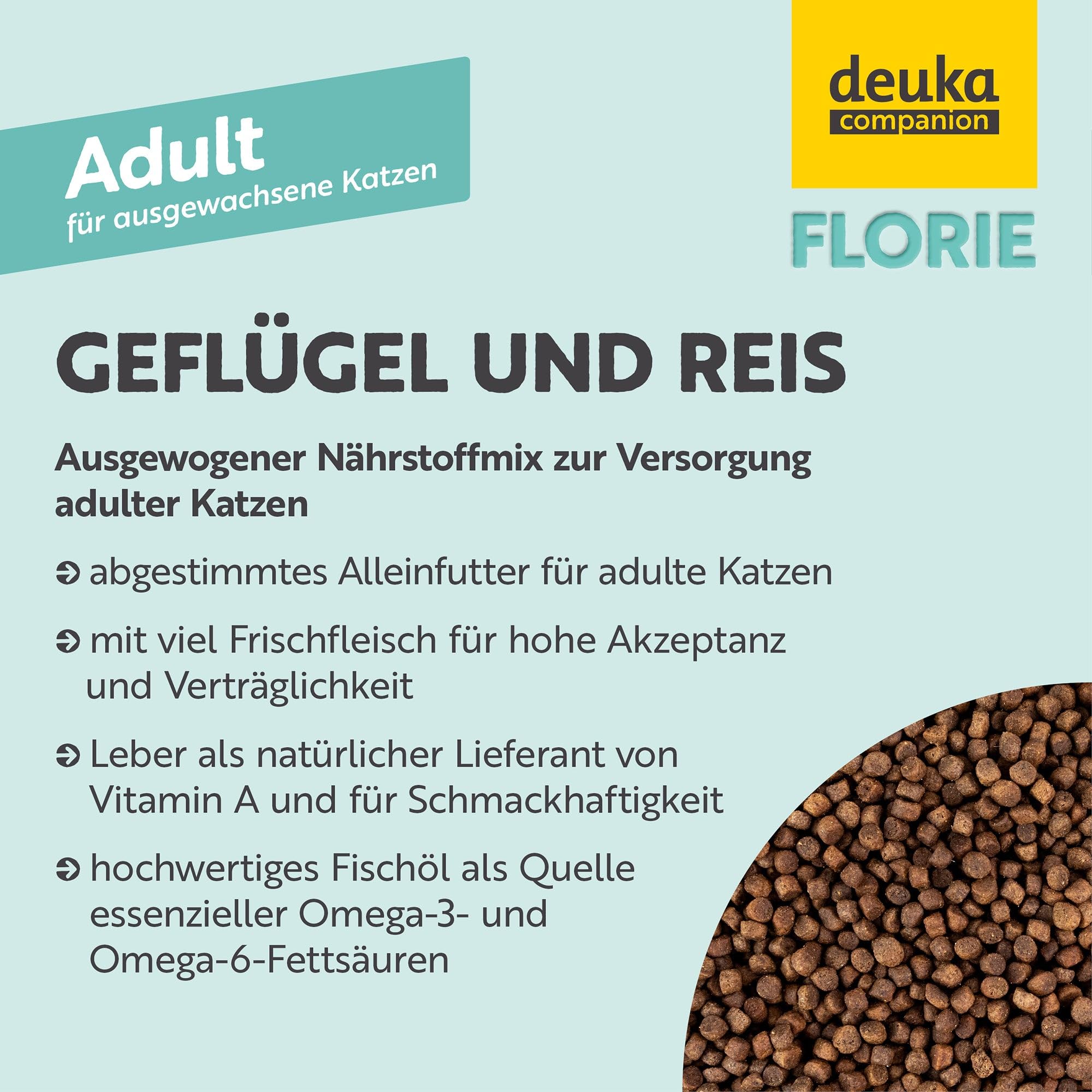 Florie Adult Geflügel mit Reis | 600g | Premium Katzenfutter trocken | für ausgewachsene Katzen | viel Frischfleisch | geprüfte Qualität (KIN) | deutsche Herstellung