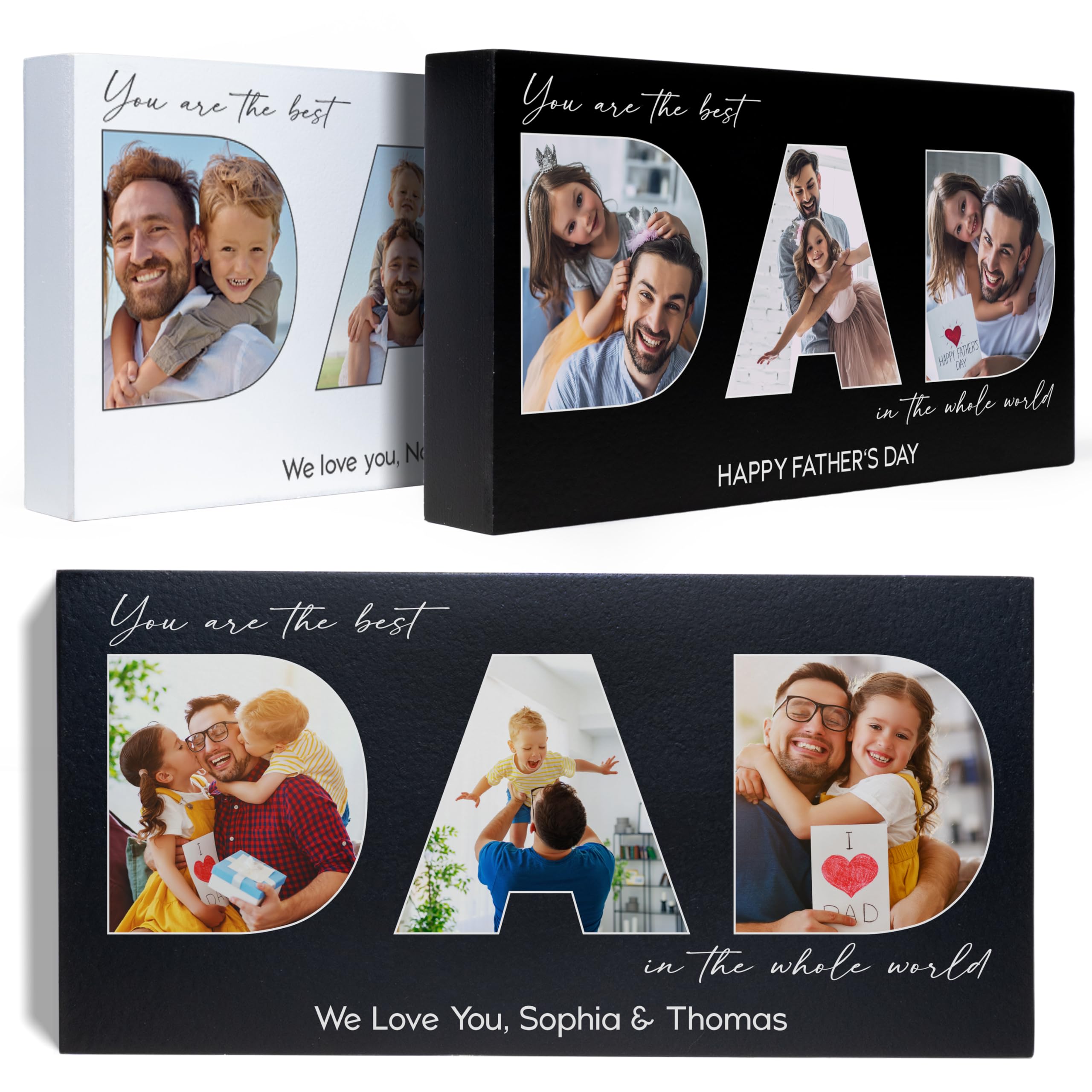 Lily's Atelier Gifts for Dad from Daughter, Son - Dad Photo Sign Personalized w/Child Pictures - Custom Dad Sign with Photos, Dad and Children Plaque