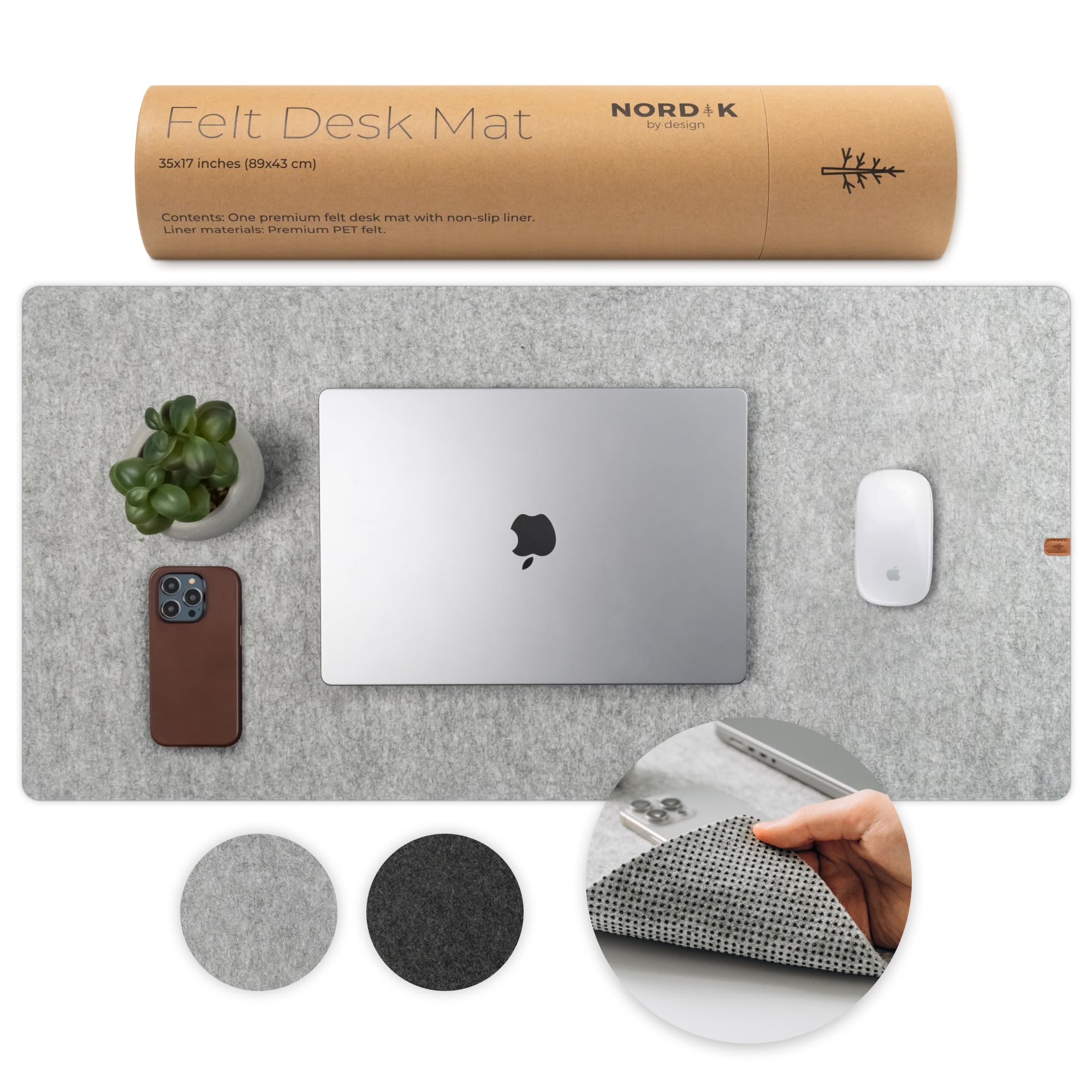 Nordik Large Felt Desk Mat - Marl - 35 x 17 Inches - Full Desk Keyboard Mat - Keyboard and Mouse Pad - Large Desktop Felt Pad