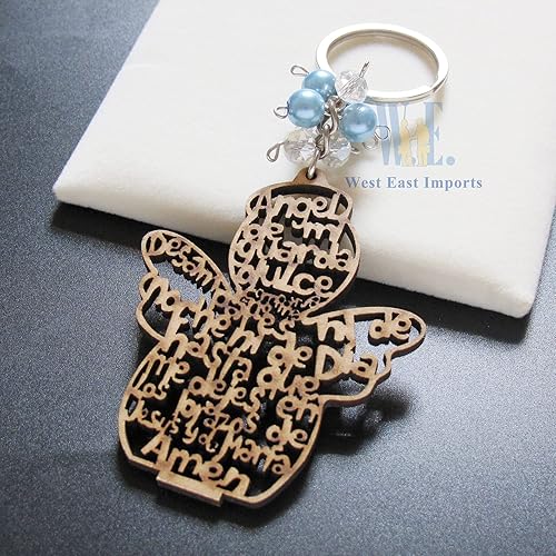 Miniatura 5 de Llavero de madera fina con diseño de ángel de bautismo, recuerdos de bautizo, recuerdos de bautizo, 12 uds, Marrón