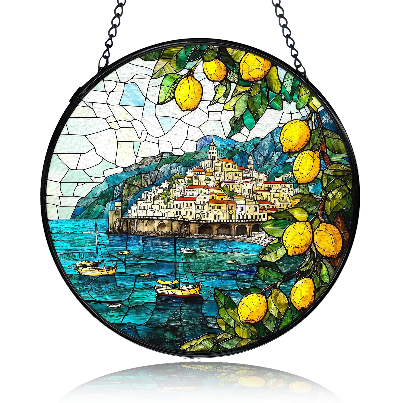 Amalfi Lemon Decorations Sun Catchers For Coastal Room Decor Stained Glass Suncatcher For Home Indoor Outdoor, Garden Ornaments For Garden Gate Porch Housewarming Birthday Gifts