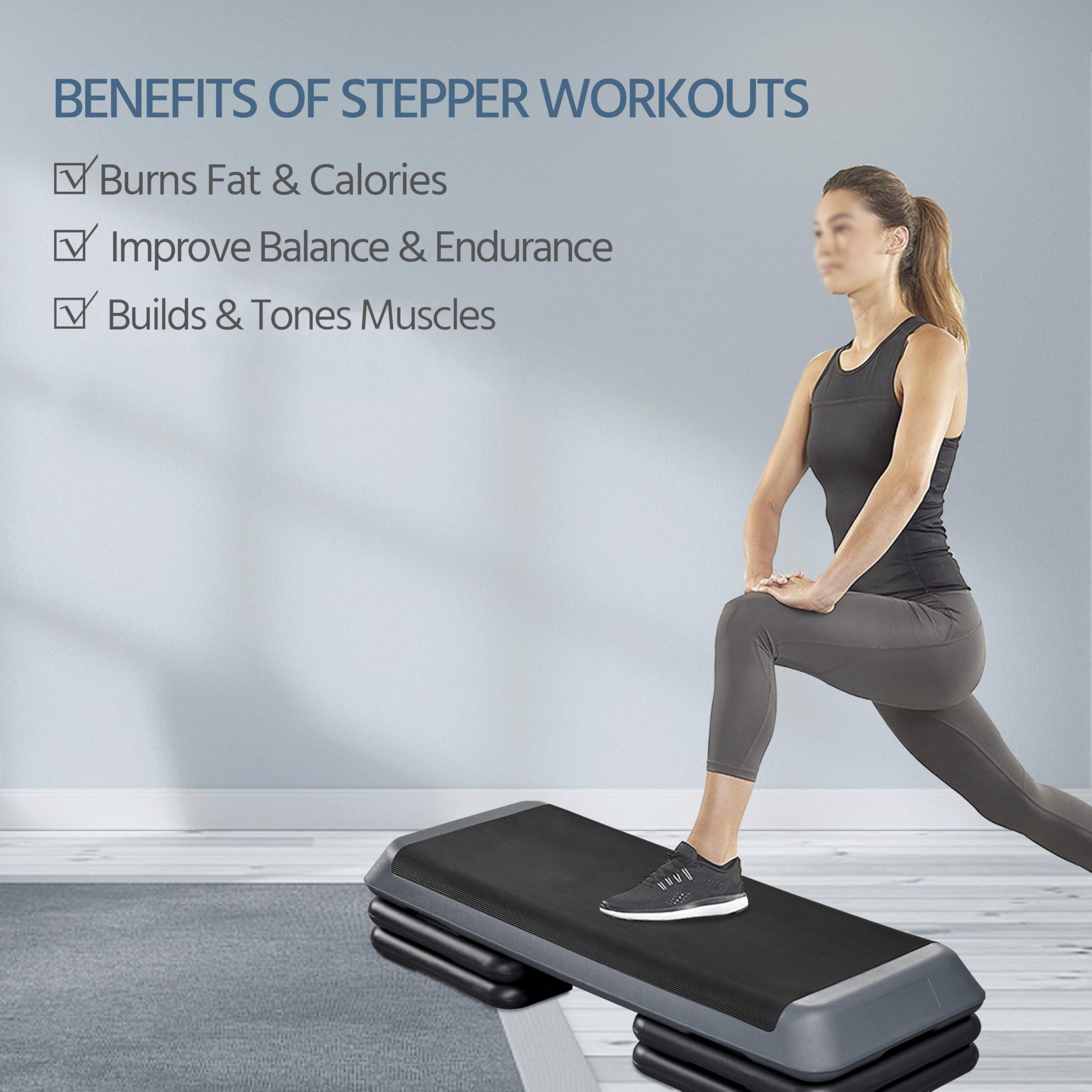 Step da Aerobica Piattaforma Step con 3 Altezze Regolabili Stepper per Fitness per Allenamento Domestico Palestra Ufficio 109,5 x 42 cm Grigio