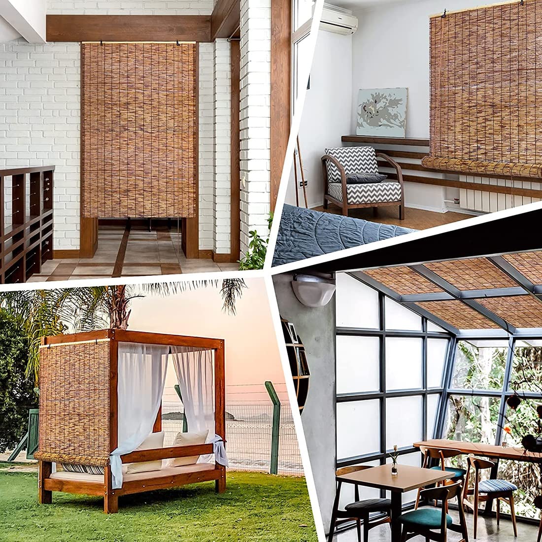 Bambusowe rolety Rolety na patio Wewnętrzny/zewnętrzny ekran chroniący werandę Półprzezroczyste rolety zwijane Zasłony z trzciny retro z podnośnikiem, filtrowanie światła/anty-Uv/retro/wodoodp