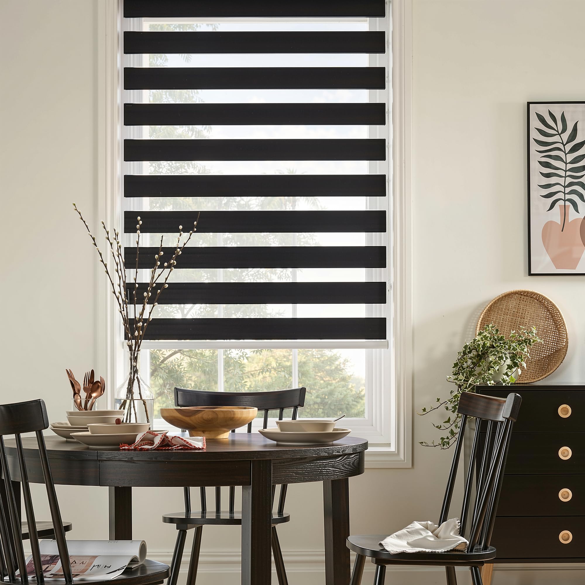 ghv zebra blinds for windows corded blackout dual layer privacy shades light control for day and night home office (black, 30 in (w) x 64 in (h))