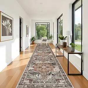 RUUGME Hallway 3x16 Runner Rugs - Large Boho Rugs for Living Room Stain Resistant Carpet Vintage Tribal Rugs for Bedroom Kitchen Bathroom Non Slip Backing Decor Floor Decoration Mat 3x16 Brick