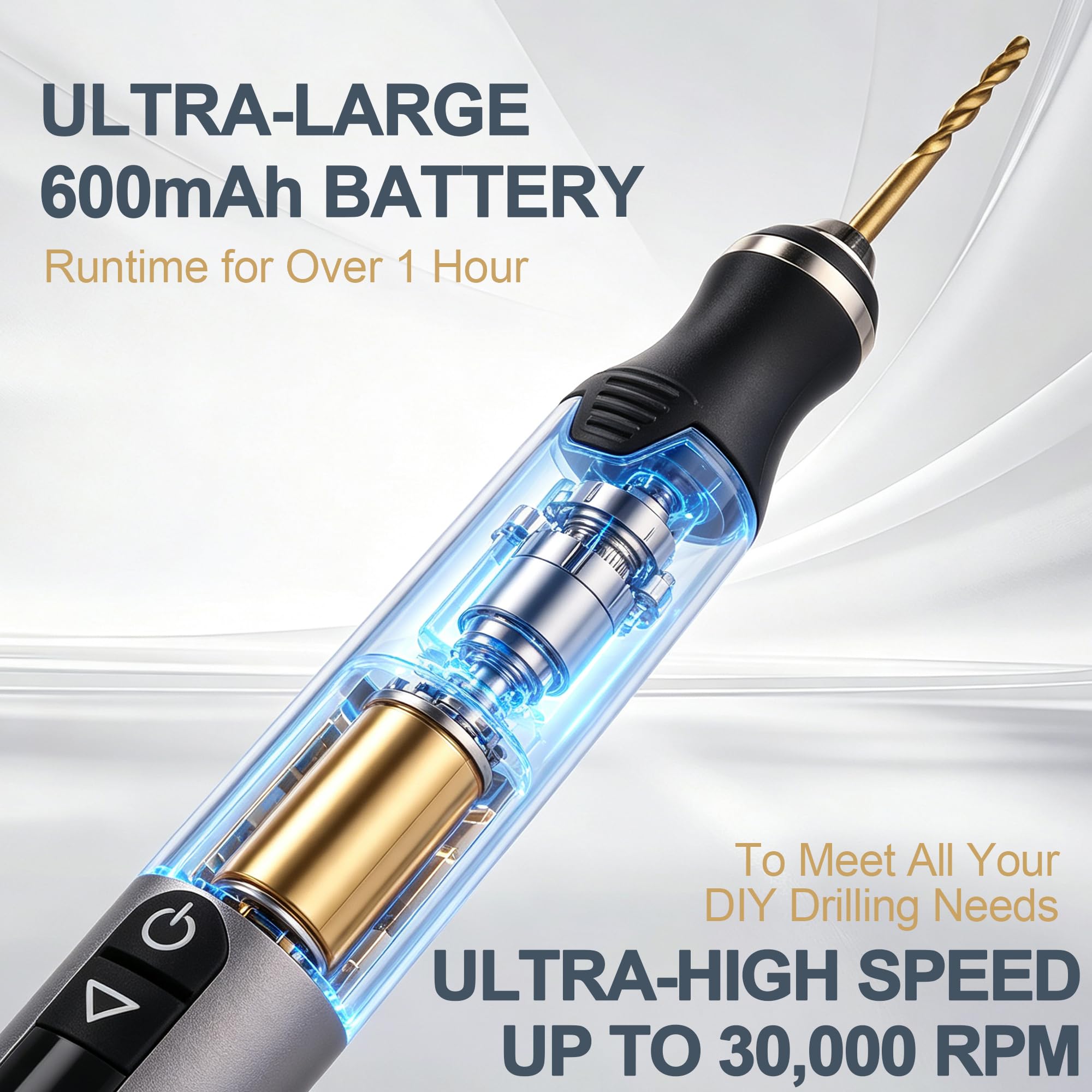 Uolor Mini taladro eléctrico mejorado de 5 velocidades, taladro manual, eléctrico, 30.000 rev/min, alto par, mini taladro, 10 brocas HSS, juego de brocas de precisión para joyería, piedra, plástico