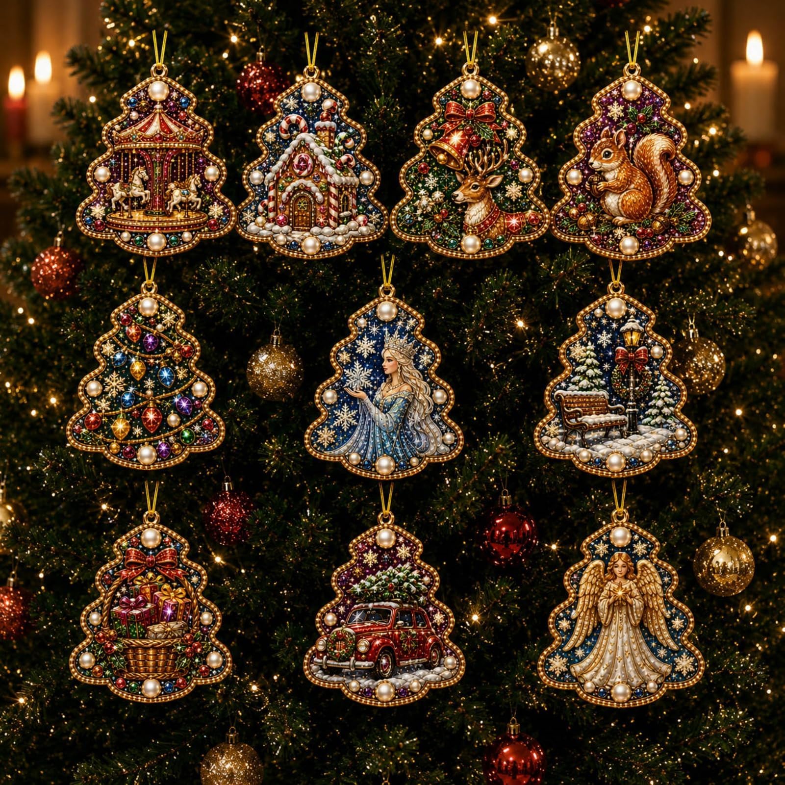 Christmas Diamond Painting Kit, 10 PCS Pearl Art Acrylic Hanging Ornaments