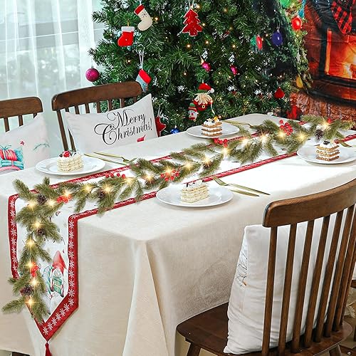 Miniatura 6 de CCINEE Guirnalda de Navidad con luces, guirnalda de pino Norfolk preiluminada de 6 pies con 35 luces LED, bayas rojas, conos de pino, decoración