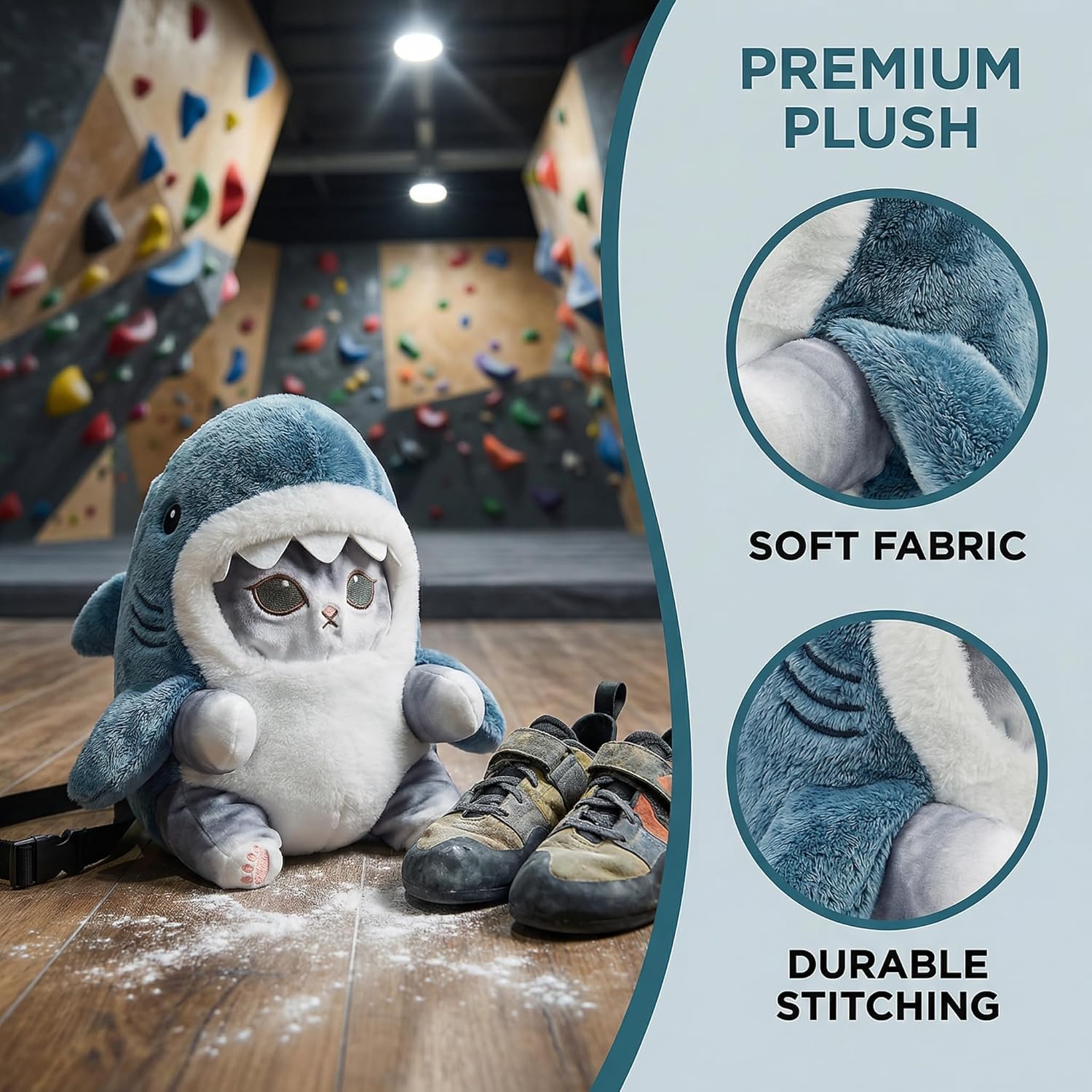 Cat Rock Climbing Chalk Bag, Fun Plush Animal Chalk Pouch with Drawstring, Adjustable Waist Belt for Indoor Outdoor Bouldering Sport Climbing