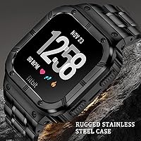 Vista 2 de Correa de reloj de acero inoxidable con funda compatible con Fitbit Versa/Fitbit Sense Bands, pulseras de metal protectoras resistentes para hombres