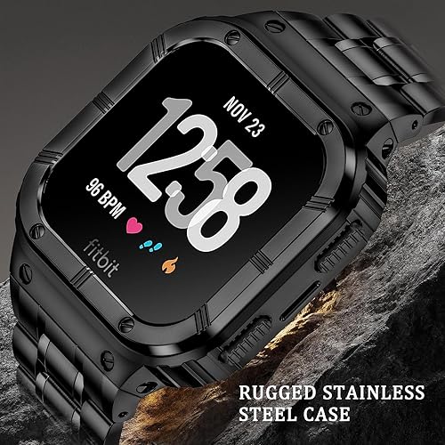 Miniatura 8 de BAITEYOU Correa de reloj de acero inoxidable con funda compatible con Fitbit Versa 4Versa 3Versa 2VersaFitbit Versa LiteFitbit Sense 2Sense Bands,
