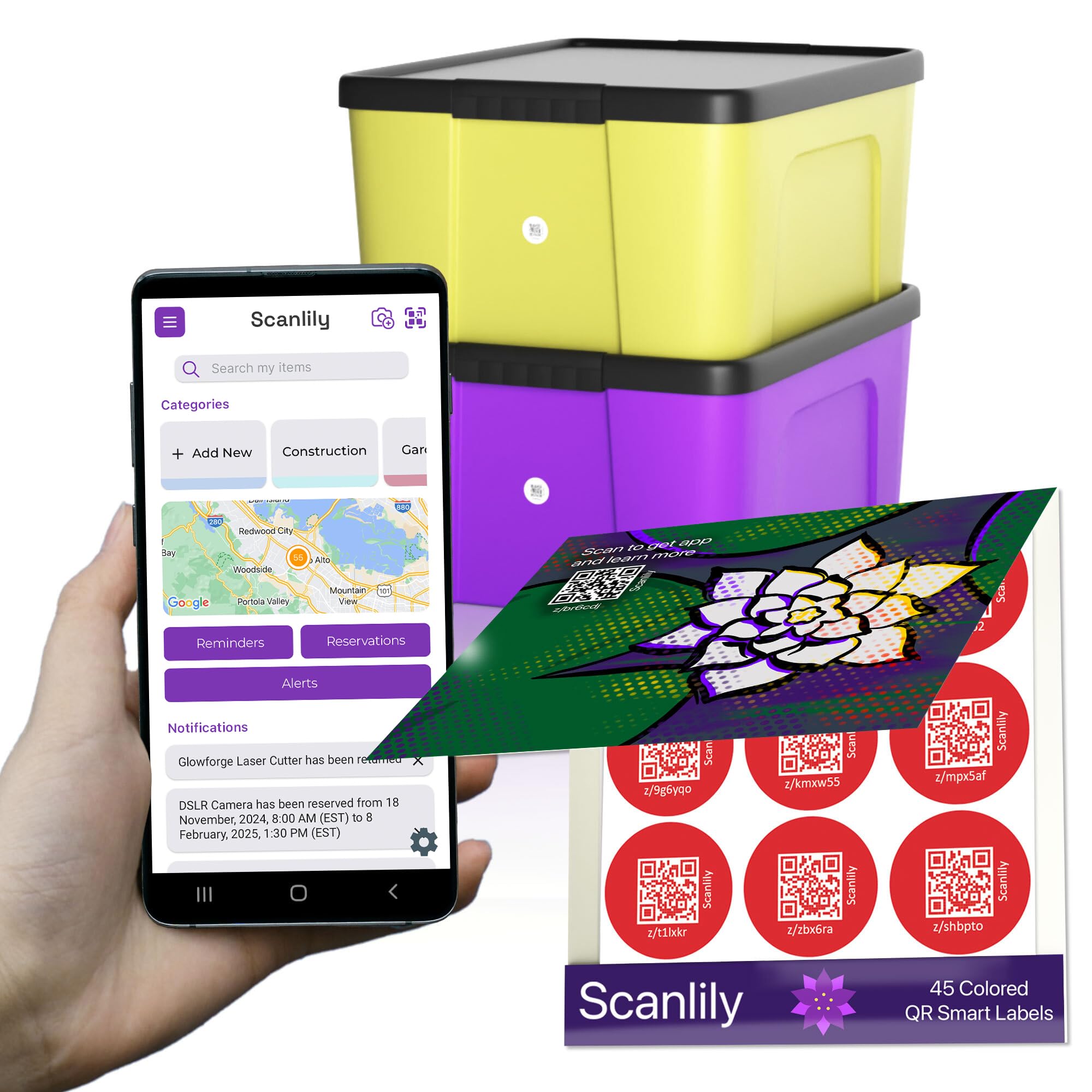 Scanlily Smart QR Label System Using AI for Inventory and Organization (90 Stickers - 45 White and 45 in Five Colors - 2cm Diameter)