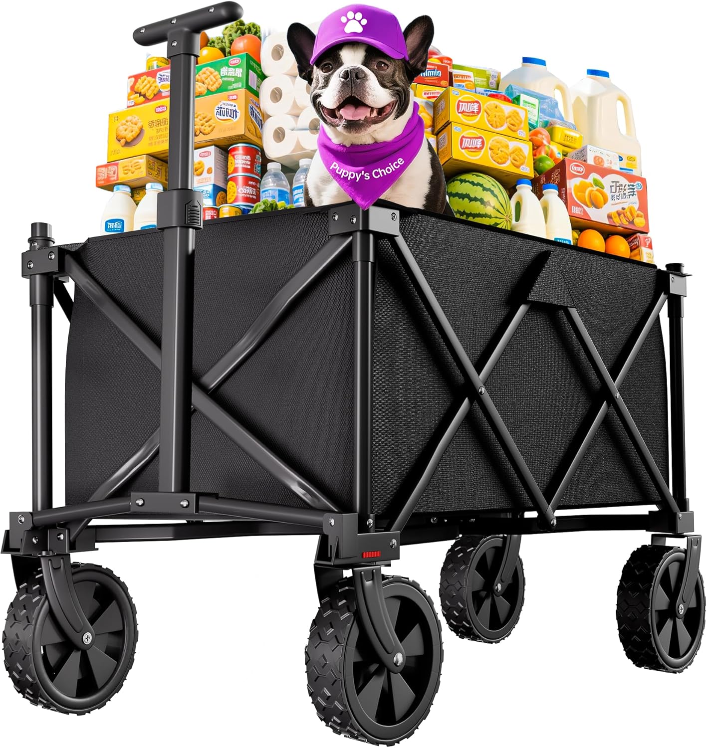 BEAU JARDIN Collapsible Folding Wagon Cart with Big Wheels Foldable Cart with 400LBS Capacity Utility Lightweight Wagon Heavy Duty Grocery Cart for Camping Garden Outdoor Fishing Sports Shopping Black Glossy Black Medium