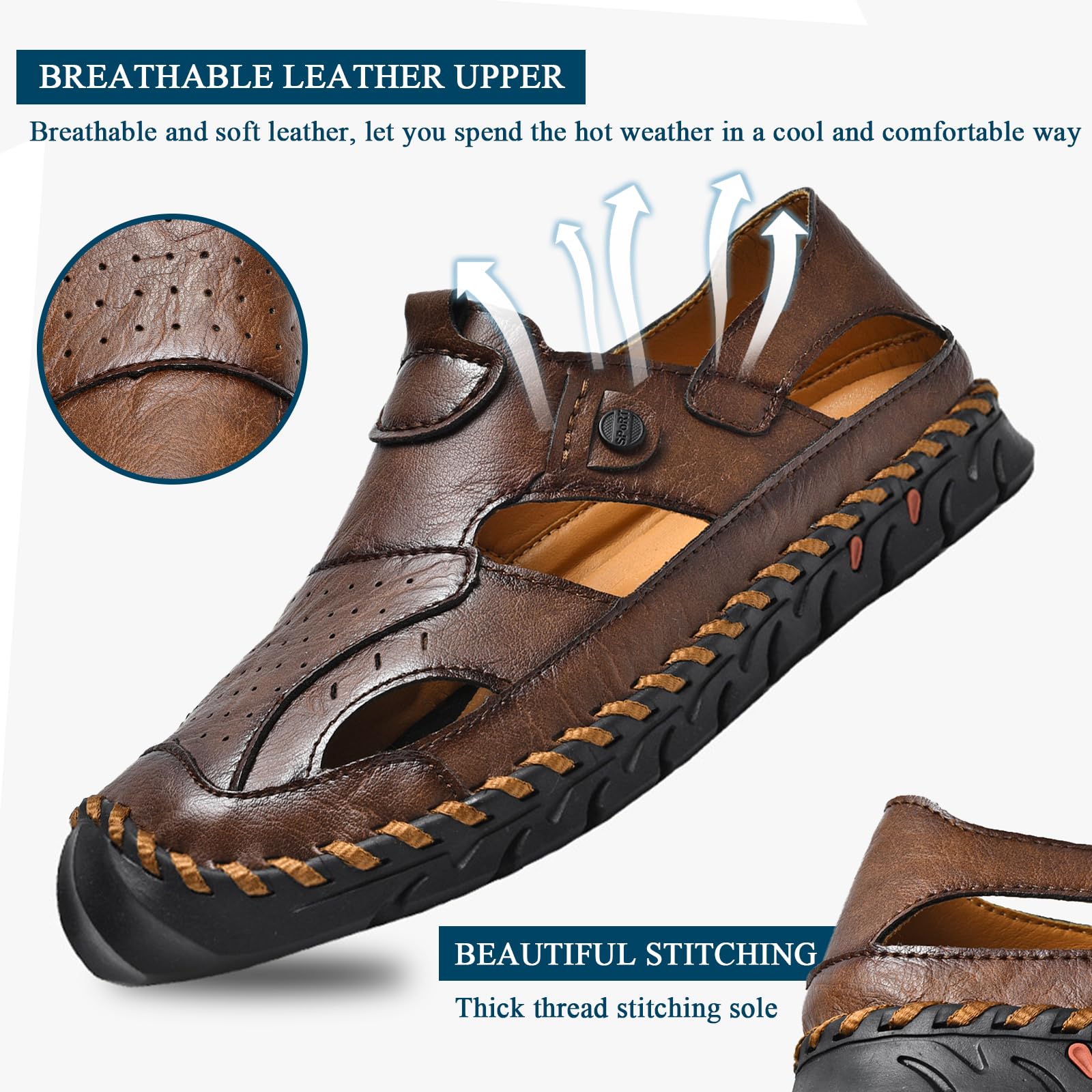 Sandali Uomo Estivi Comodi, Leggero Traspiranti Antiscivolo Sandali Sportivi Uomo Pelle Punta Chiusa Scarpe da Mare Spiaggia