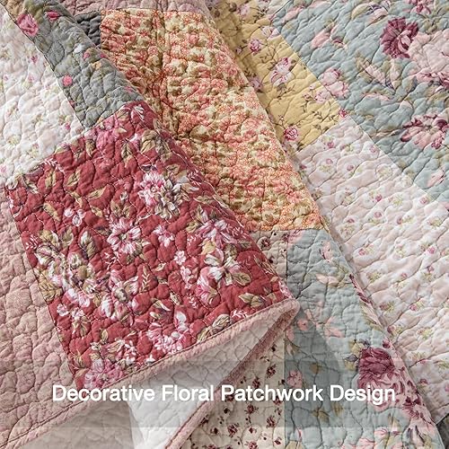 Miniatura 3 de KASENTEX Auténtica colcha decorativa de lujo 100% algodón con colcha de parches multiflorales, suave y transpirable, colcha de gran tamaño, tamaño