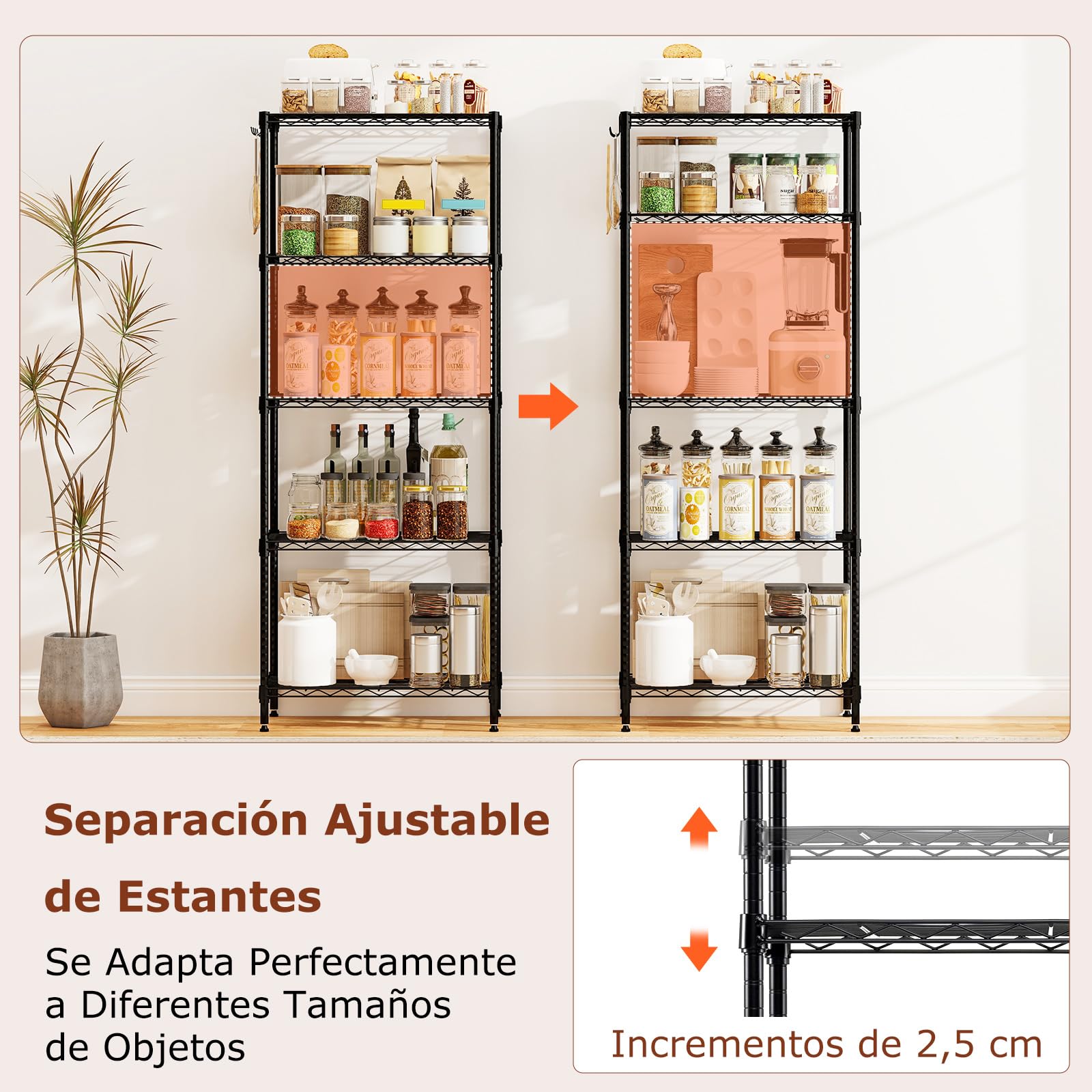 COSTWAY Estantería Metálica de 5 Niveles, Estanterias Almacenaje con Estante Ajustable, Rejilla de Alambre, Carga 340kg, Garaje, Cocina, Dormitorio, 59 x 34 x 152 cm (59 x 34 x 152 cm)
