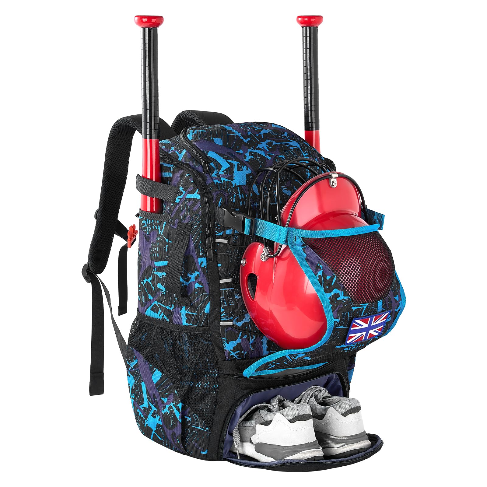 Power King 45L Youth Baseball Bat Bag, Large Capacity Backpack for Baseball, T-Ball & Softball Equipment & Gear with Shoe Compartment | Fence Hook | Helmet Holder