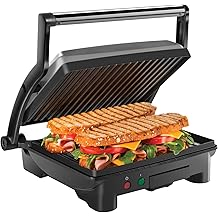 Chefman Panini Press Grill and Gourmet Sandwich Maker Non-Stick Coated Plates, Opens 180 Degrees to Fit Any Type or Size of Food, Stainless Steel Surface and Removable Drip Tray, 4 Slice, Black