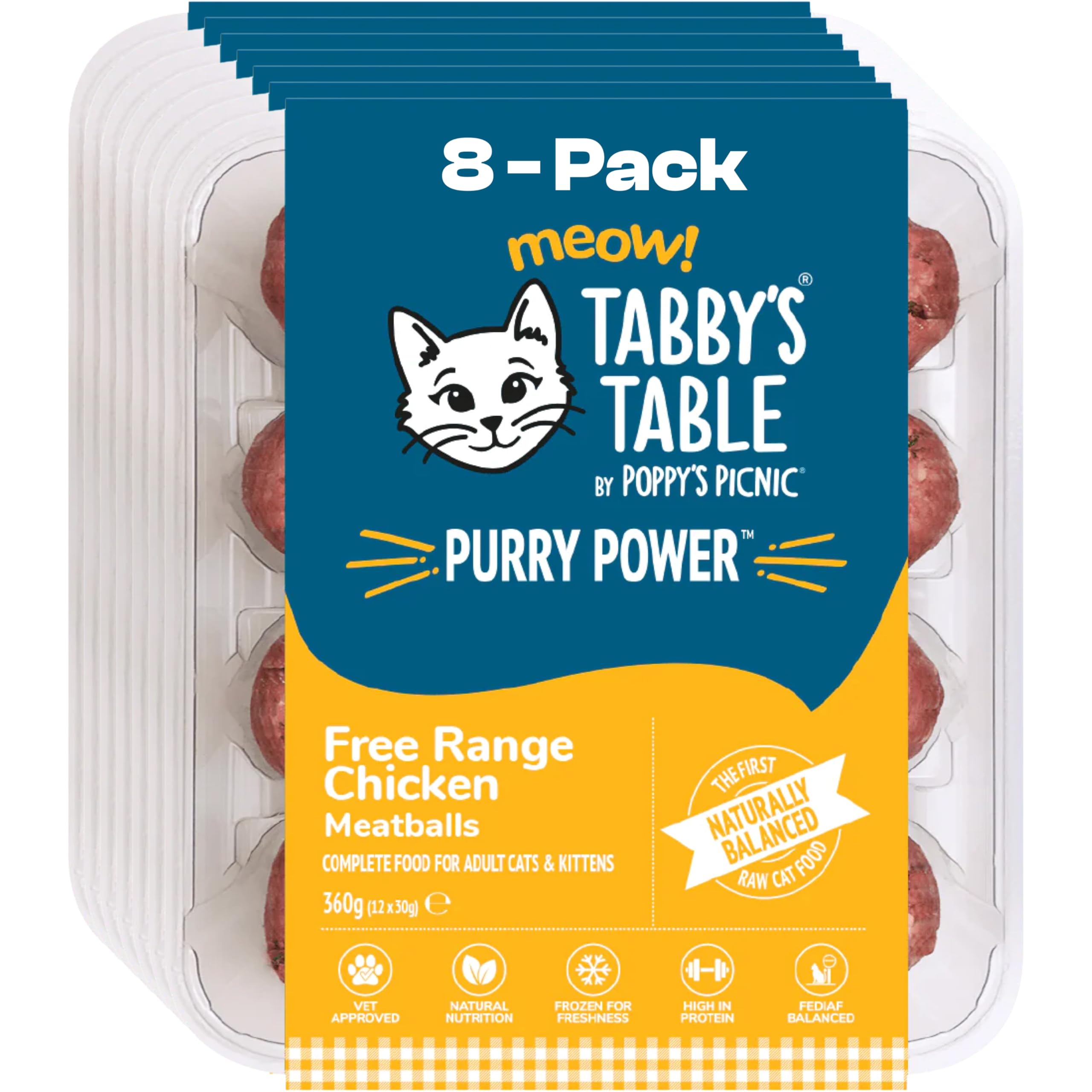 Tabby’s Table - PURRY POWER Organic Free Range Chicken – 8 Pack Cat Food Frozen – High Protein Filler Free – Complete Raw Cat Food for Kittens & Adults – 8 x 360g