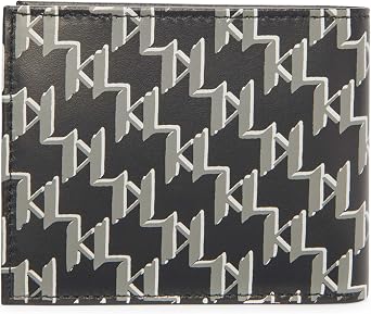 KARL LAGERFELD Paris Women's Split/Bubble Leather Kl Logo Pattern Billfold Wallet, Black_cha2, One Size