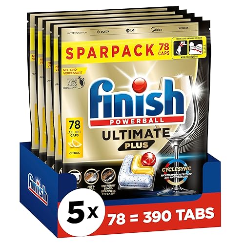 Finish Ultimate Plus Citrus Spülmaschinentabs - Geschirrspültabs für intenive Reinigung, Fettlösekraft und Glanz - Sparpack mit 390 Tabs (5 x 78 Tabs)