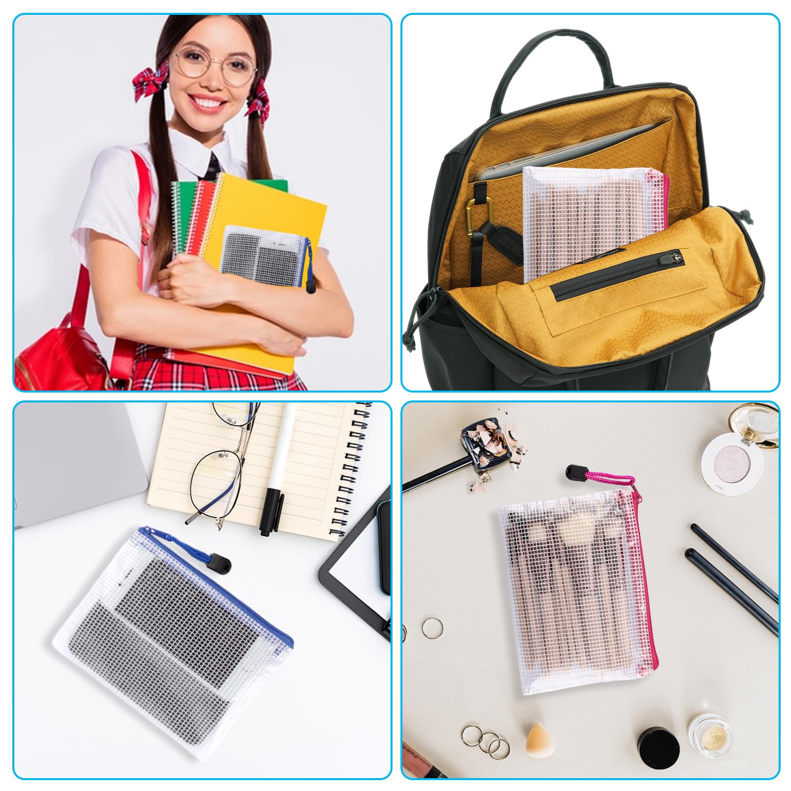 Lot de 40 porte-documents étanches A6 avec fermeture éclair pour fichiers, papier, devoirs, fournitures de voyage, cosmétiques (10 couleurs)