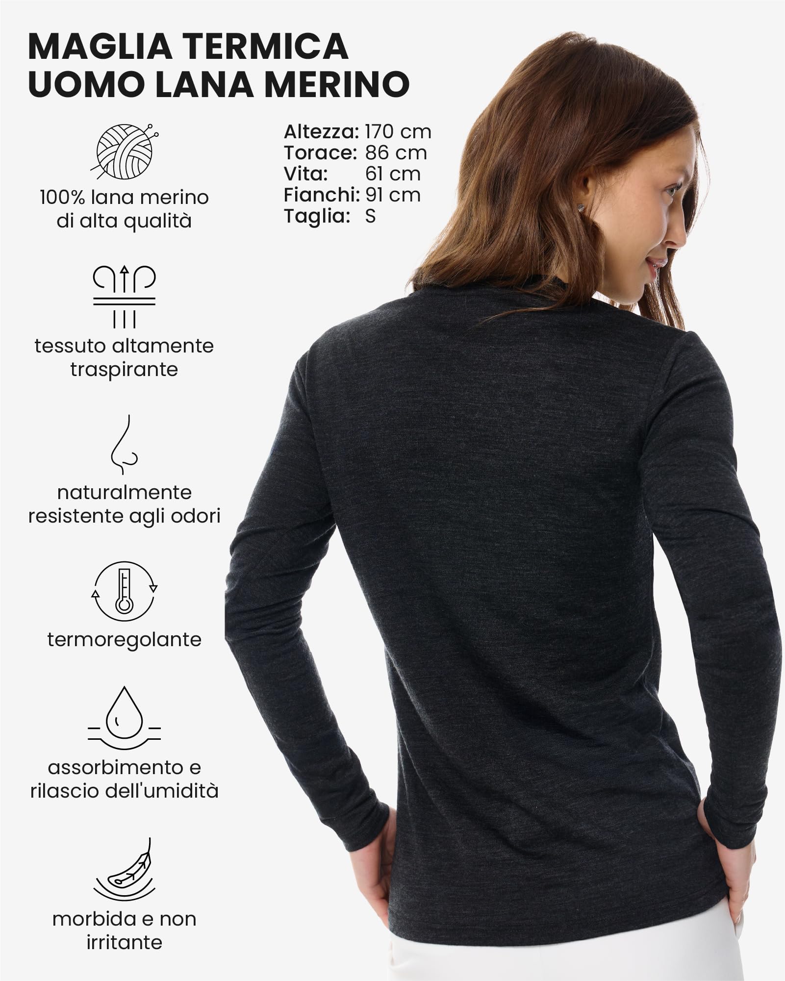 Merino.tech Maglia Donna Termica Merino Wool - 100% Intimo Termico Lana Merino Abbigliamento Trekking