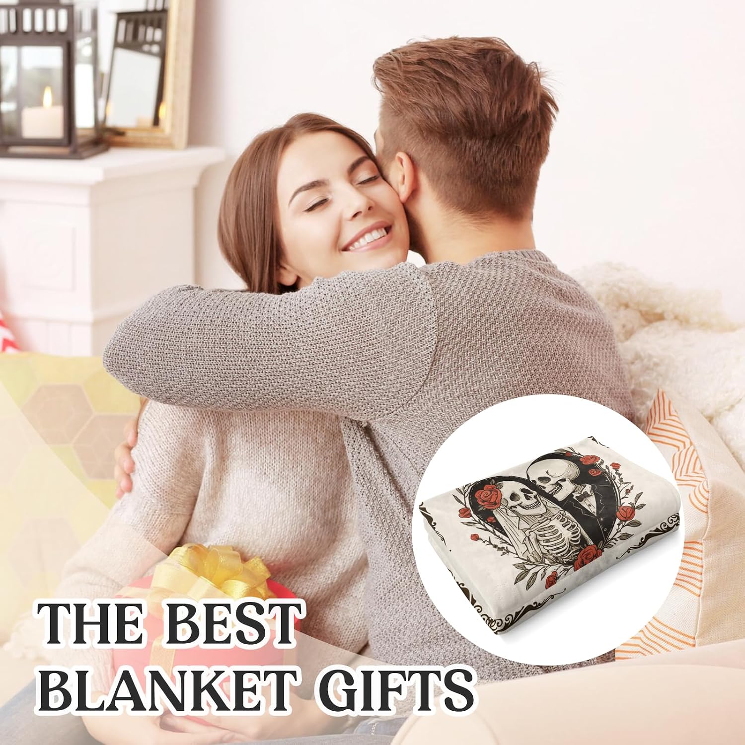Nuowagify Anniversary Blanket 60"x50", Skeleton Couple Gifts for Him Her