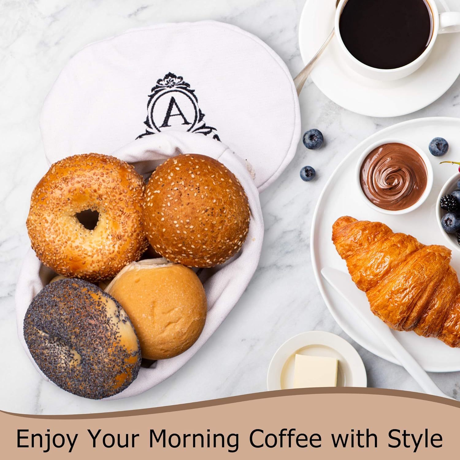 2 Natural Wicker Bread Baskets with Removable Liner and Cover– Large and Medium