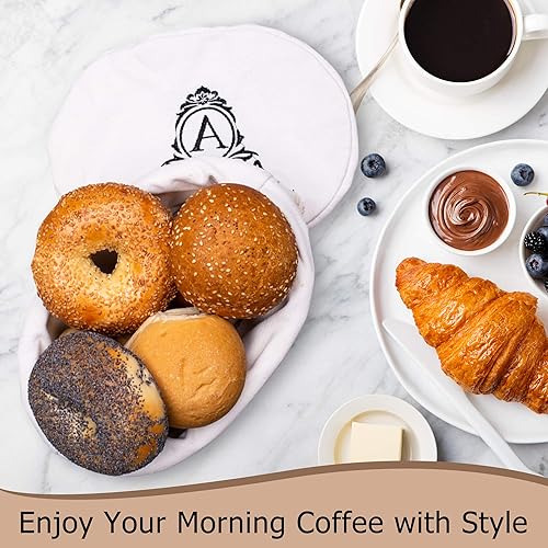 Miniatura 7 de Juego de cestas de pan medianas y grandes para servir cestas de mimbre de 12 y 11 pulgadas con forro y cubierta extraíbles, cesta de almacenamiento