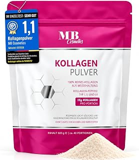 Kollagen Pulver 600g – 100% reines Kollagen Hydrolysat aus Collagen Peptiden Typ 1, 2, 3 – Eiweißpulver neutraler Geschmack, perfekte Löslichkeit ohne Zusätze - MB COSMETICS