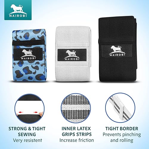 Miniatura 2 de NAIROBI Bandas de resistencia de 3 niveles, bandas de ejercicio premium para entrenamiento corporal, bandas antideslizantes para caderas, piernas y