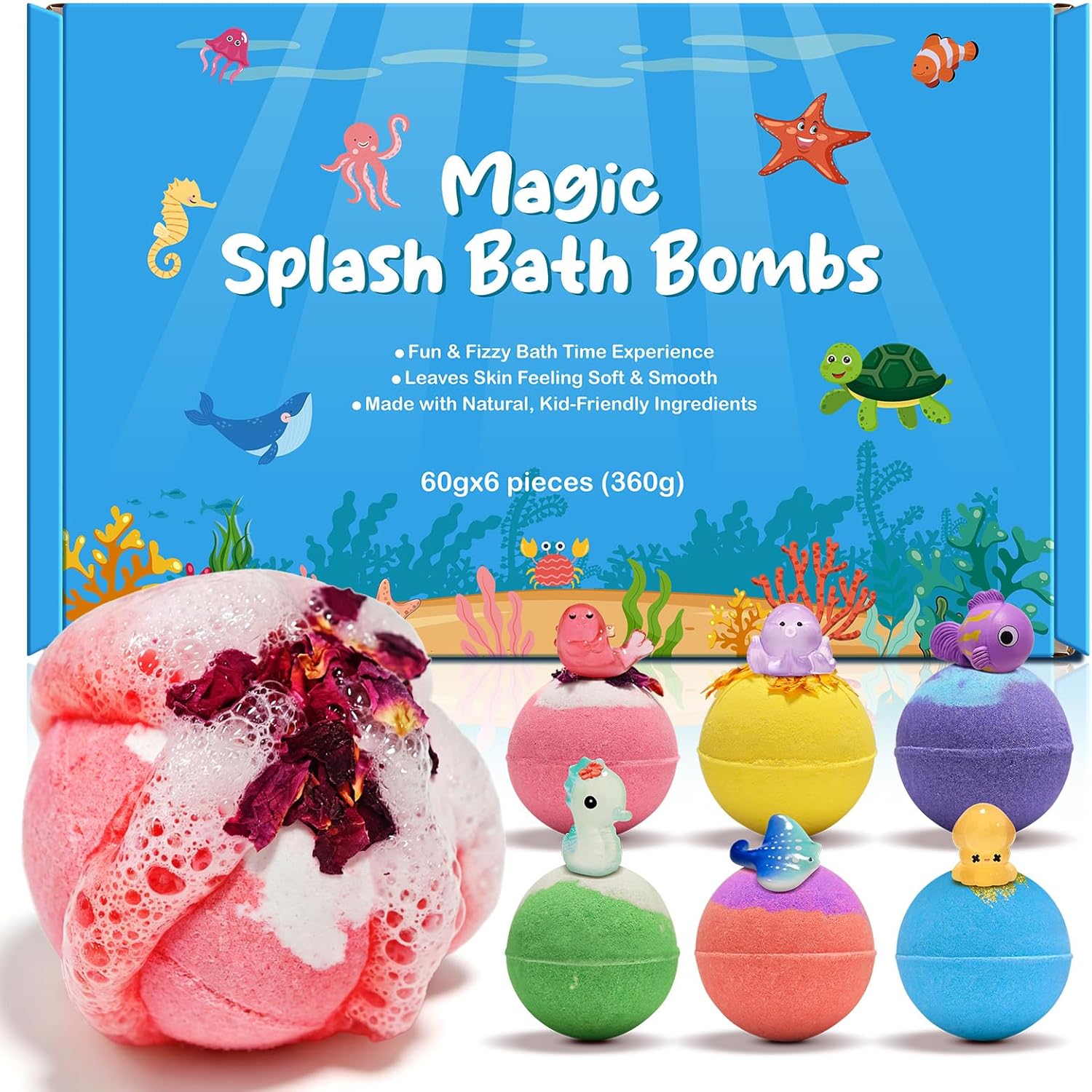 Bath Bombs for Kids – Sprudelnde Badekugeln kinder mit Kakao- &amp; Sheabutter – pH-hautneutral &amp; sanft – Badebomben Mit üBerraschung – Pflegendes Badespaß Geschenk für Geburtstag – badebombe 6er Pack