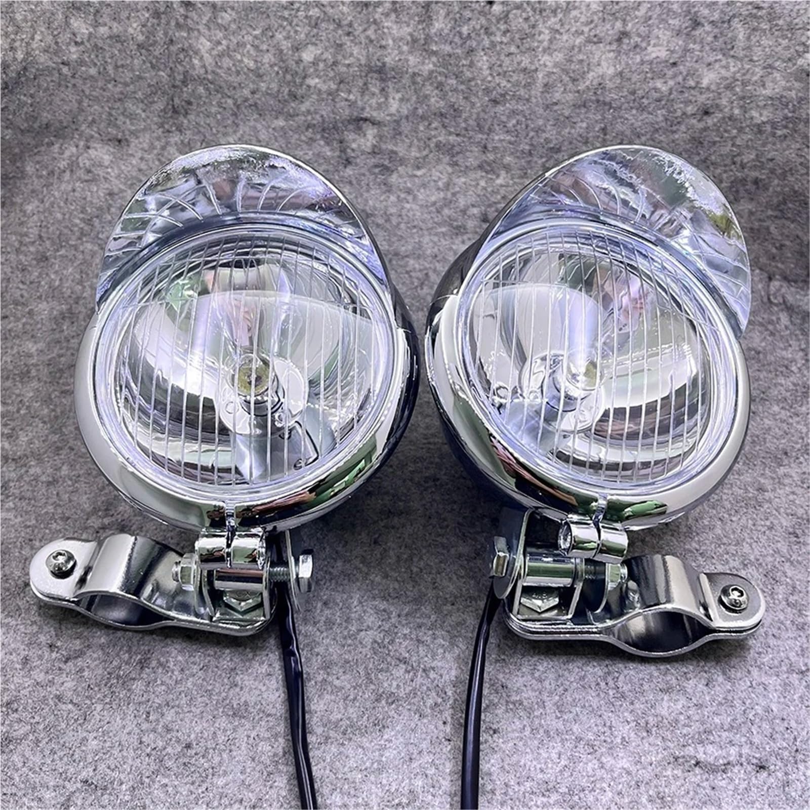 Luces Exploradoras Moto 1 Juego Faros Delanteros Cromados Para Benelli Cafe Racer, Antiniebla Con Soporte Tubo Y Barra Protectora Jaula Antivuelco