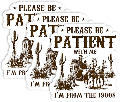 Set 3Pcs Please Be Patient with Me Im from The 1900s Sticker Funny Sarcastic Waterproof 3 Inches Die-Cut Vinyl Sticker for Water Bottle Phone Book Kindle Laptop Gift for Friend Coworker Many Sizes