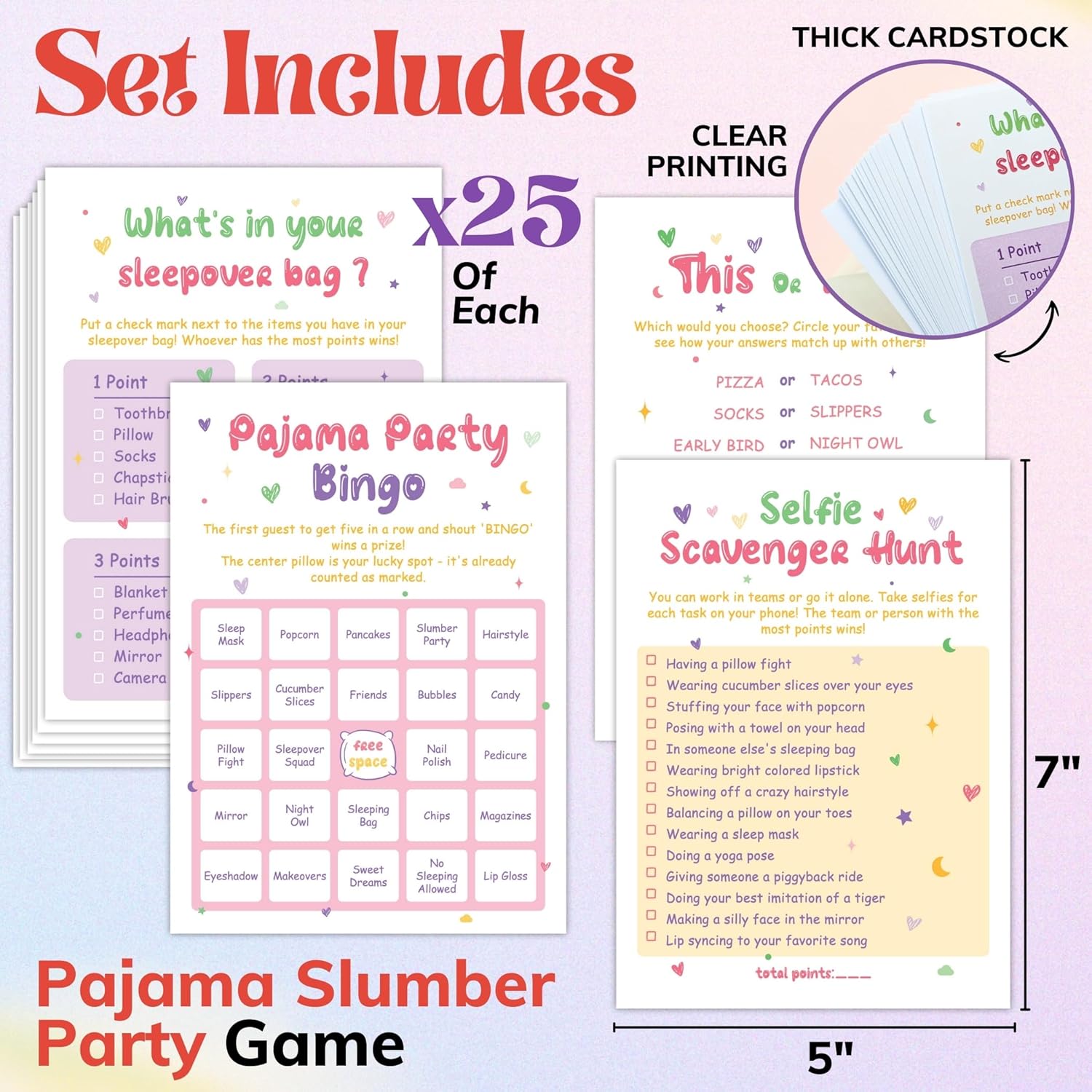 WOODAMORE Slumber Party Games For Girls 8-12 - Sleepover Games For Girls 10-12, Sleepover Party Game Ideas, Slumber Party Bingo Cards For Pajama Party Decorations, Sleepover Party Supplies for Girls