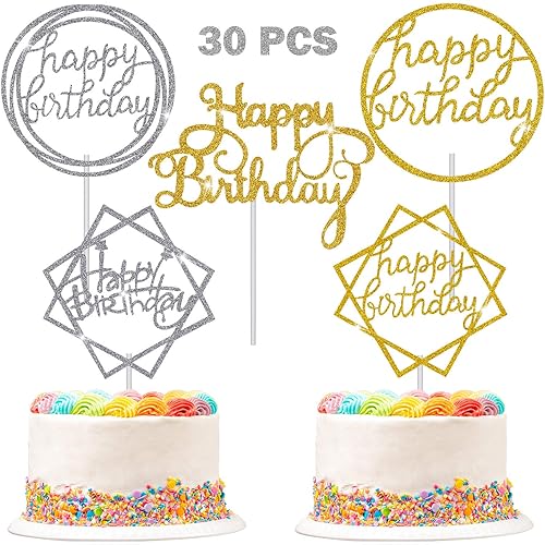 30 piezas con purpurina para tarta de cumpleaños, decoración de pasteles de colores para fiesta de cumpleaños